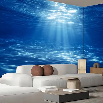3D Wall Mural Sunlight Penetrates The Sea Print Photo Wallpaper, Luxury Non-Woven Wall Mural Decoration Poster Nature Seabed Picture 150×105cm Design Wallpaper for Living Room