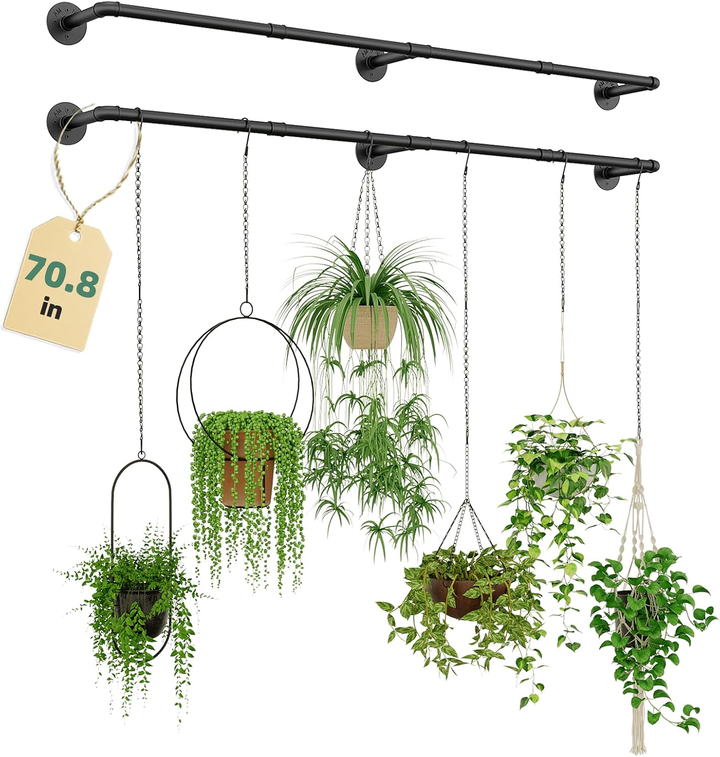 Galood Plant Hanger Indoor Hanging Planters for Indoor Plants Hanging Plant Holder Window Plant Rod Black Metal Shelves 70.8 Inch 2PCS Pot not Included