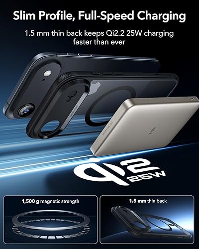 Vista 287 de ESR Funda para iPhone 15 Pro Max, compatible con MagSafe, de grado militar, negro transparente