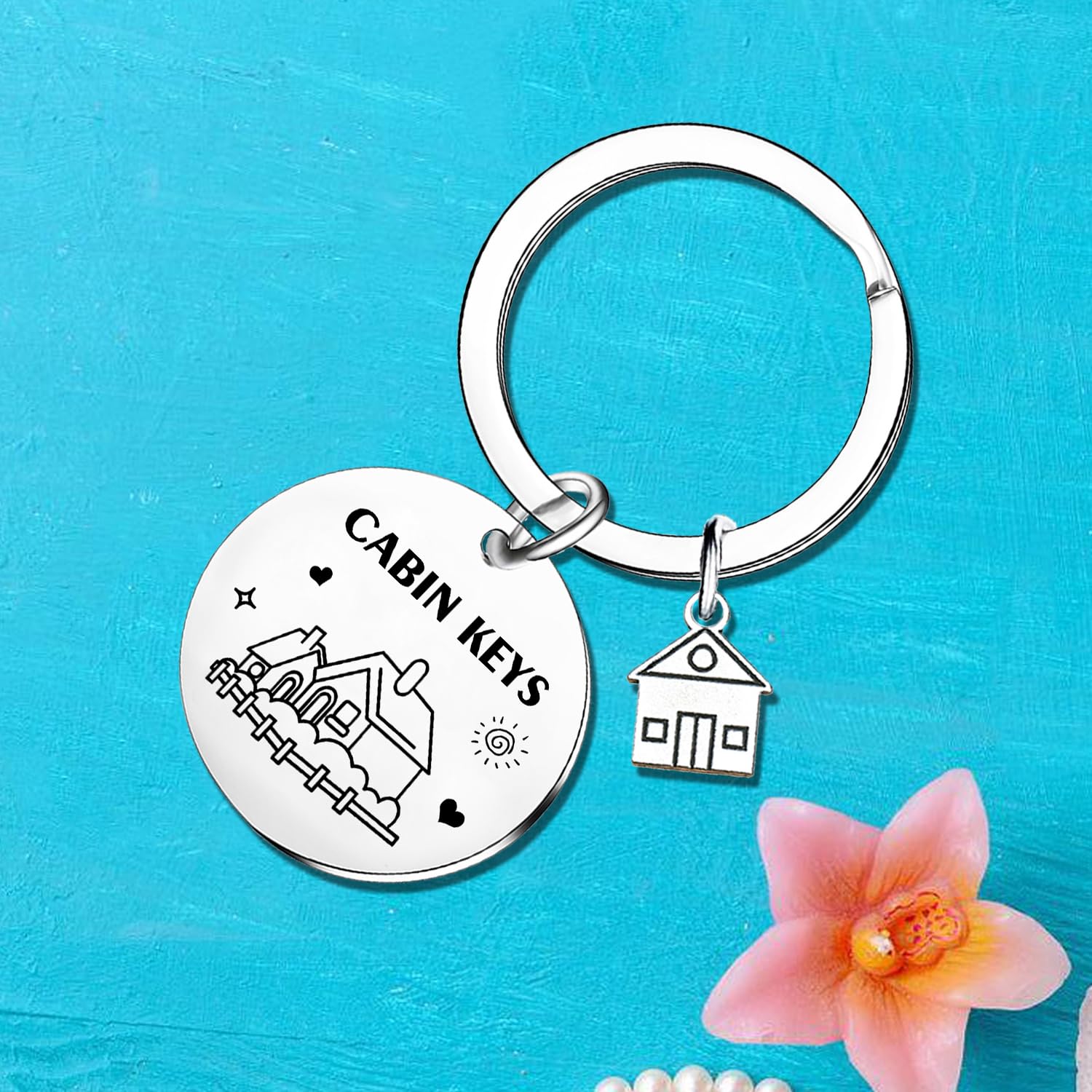 Cabin Keychain New Home Gifts Housewarming Gifts for Family Friend County House Keyring Christmas Birthday Gift for New Cabin Owner