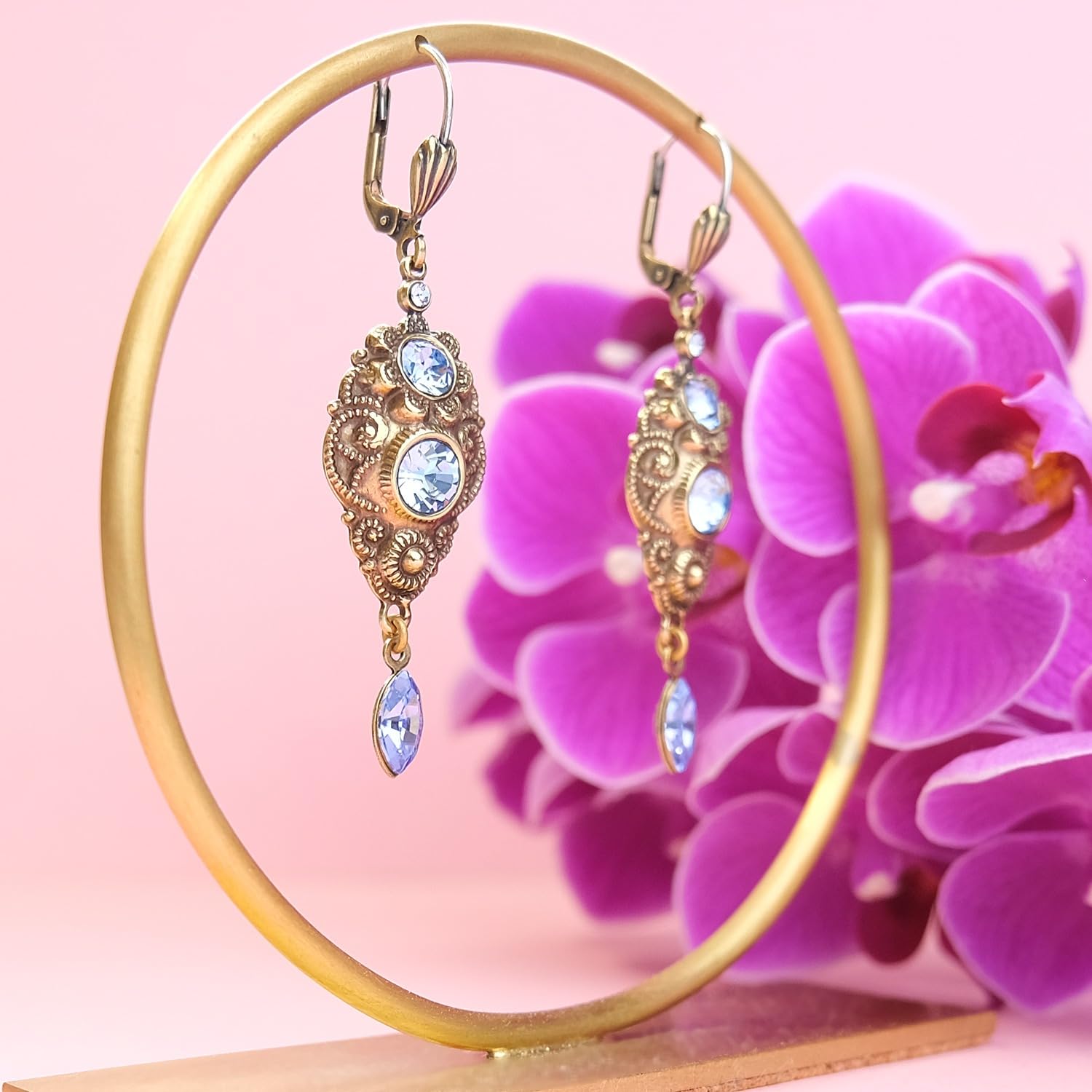 NOBEL SCHMUCK Jugendstil Ohrringe Gold Marken Kristalle Ohrhänger Gold