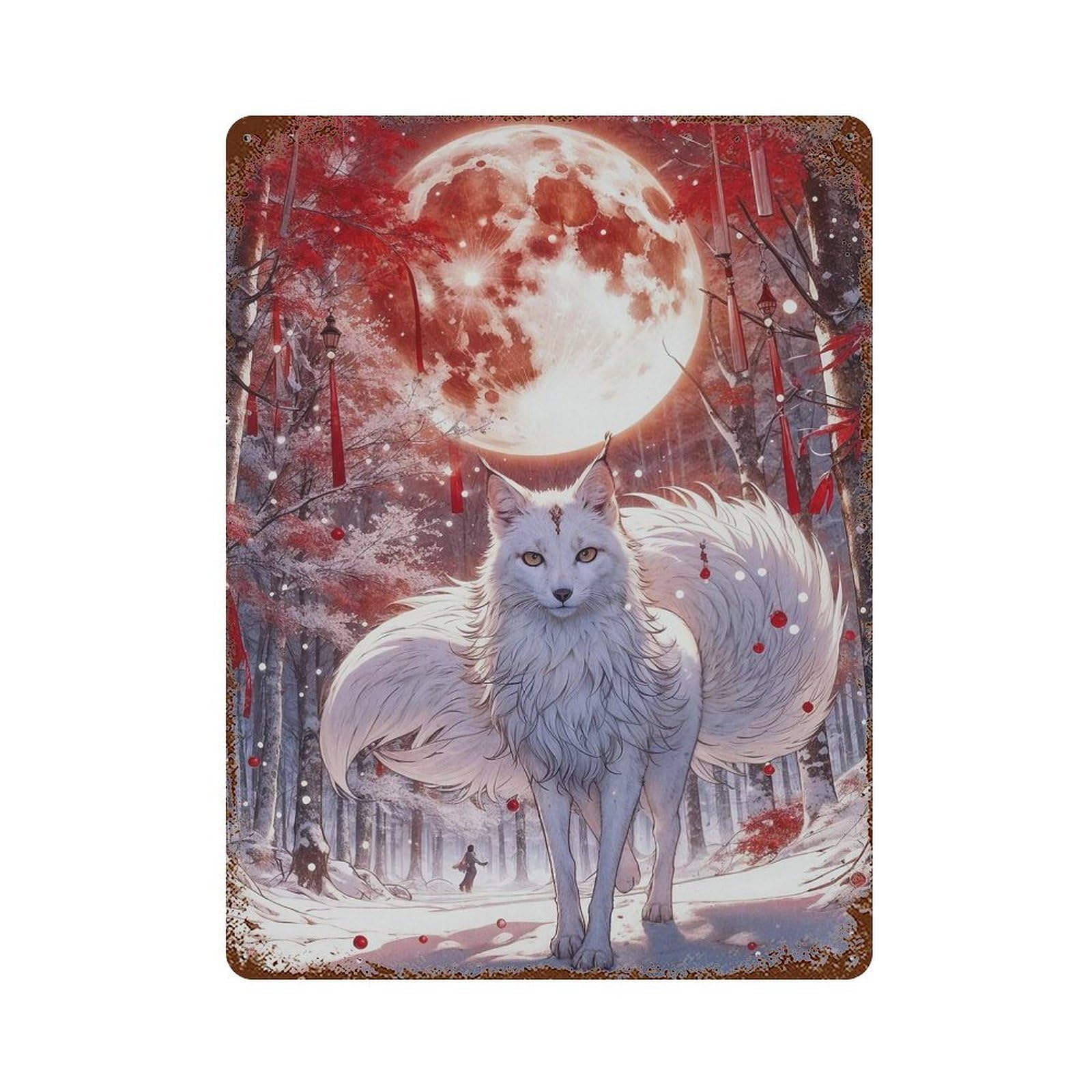Cherry Blossom Wolf Vintage Rust Metal Sign 15.7"x11.8", Farmhouse Wall Decor for Garage, Pub Or Kitchen
