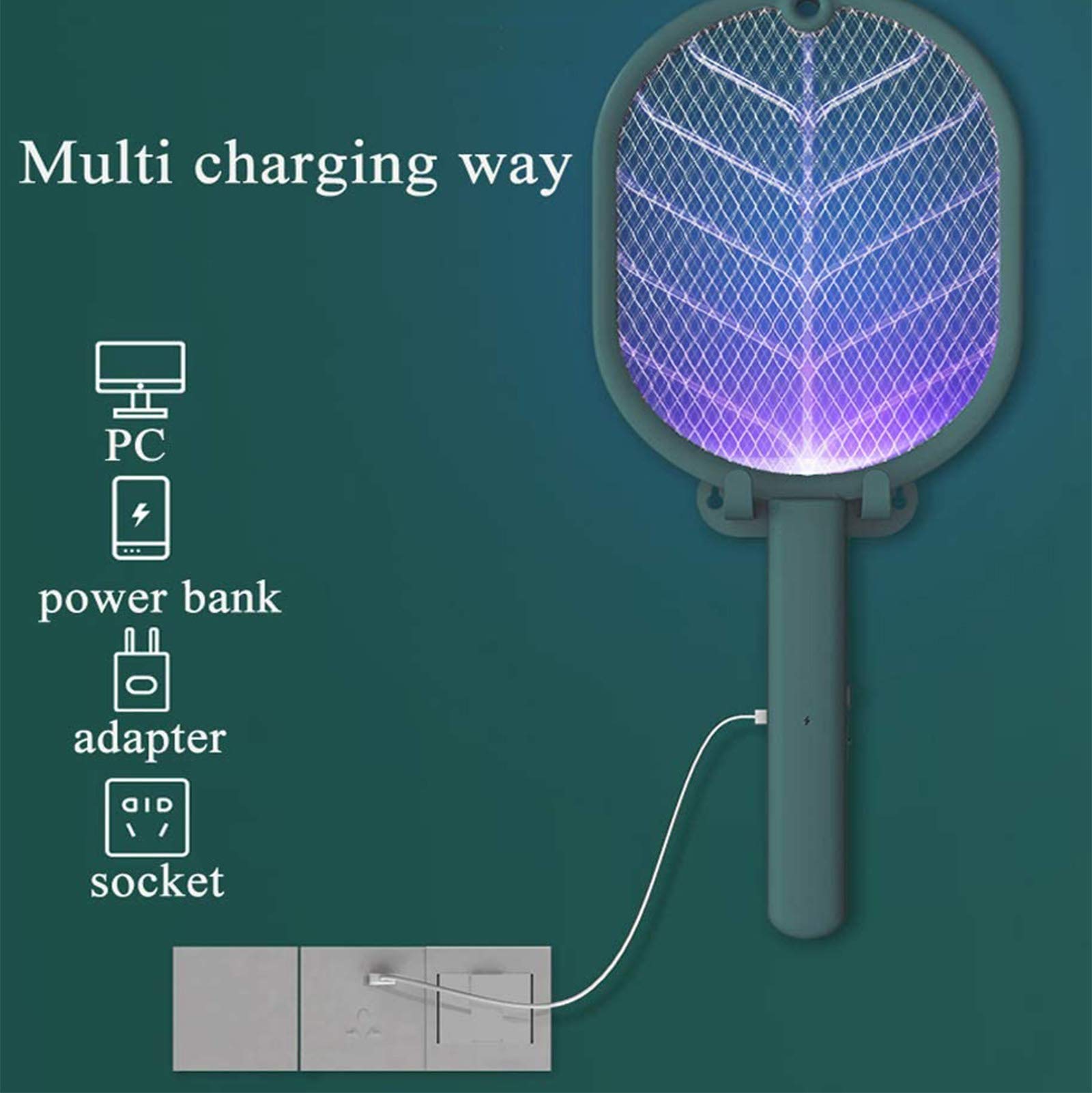Fly Swatter-Zap Mosquito for Indoor And Outdoor Electric Pest Control, USB Rechargeable,LED Lighting w/Base