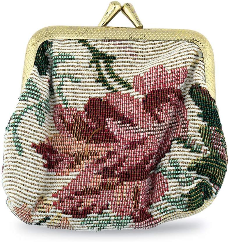 Bolsa de rosario de brocado con cierre dorado (estampado de rosa)