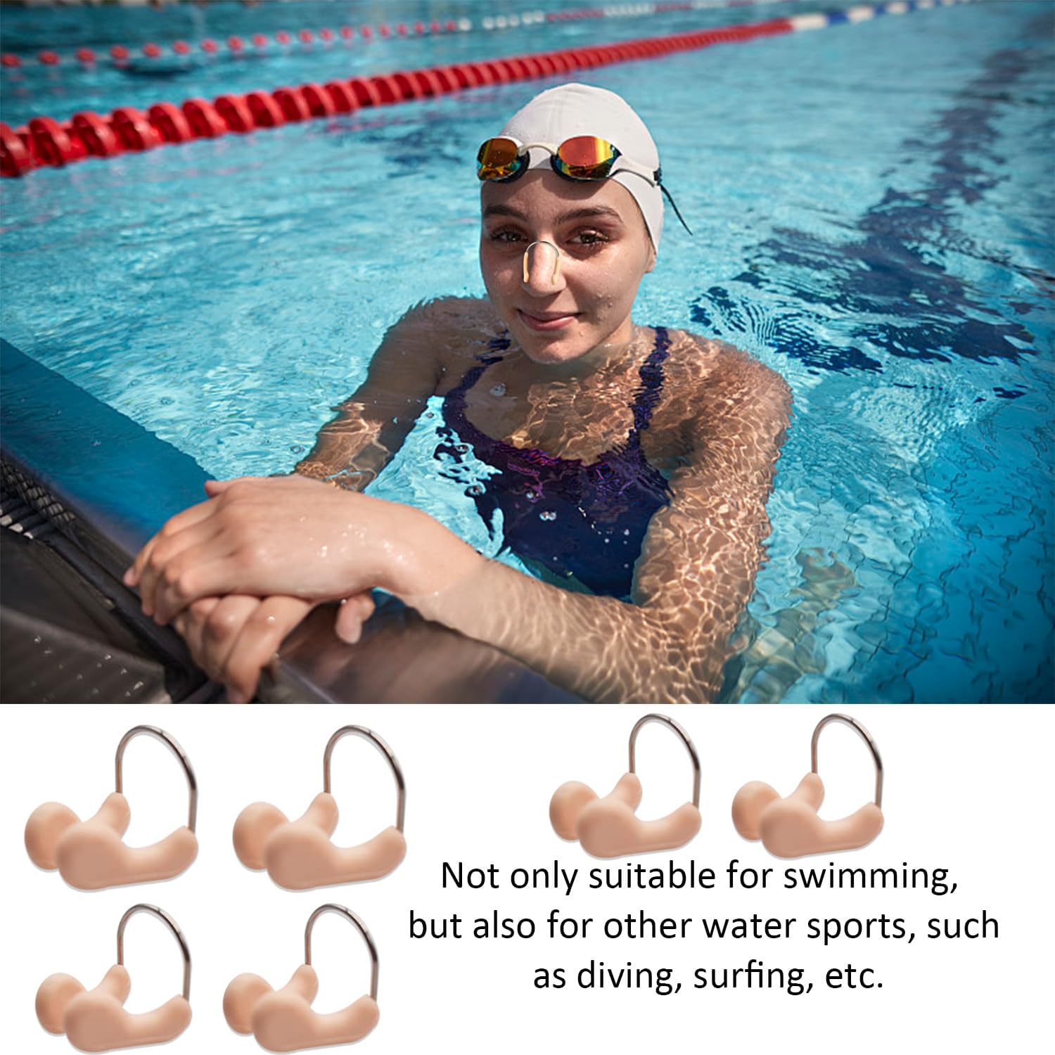 Pinza de Nariz de Natación,6 PCS Tapones de Nariz de Silicona para Adultos,Protectores Nasales Impermeables para Entrenamientos de Natación,Competiciones en Piscina y Deportes Acuáticos - 4
