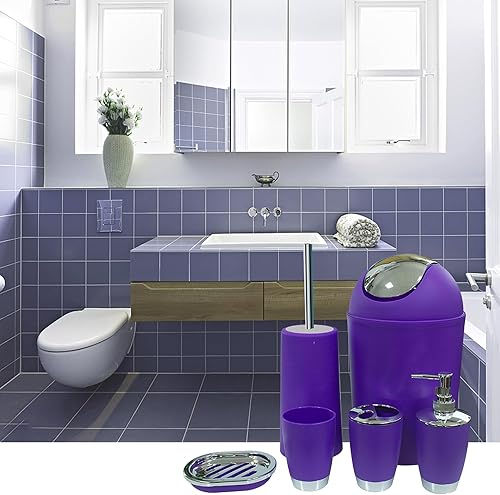 Miniatura 5 de besaset Juego de accesorios de baño, 6 piezas de plástico para cepillos de dientes, taza de enjuague, jabonera, botella desinfectante de manos, cubo