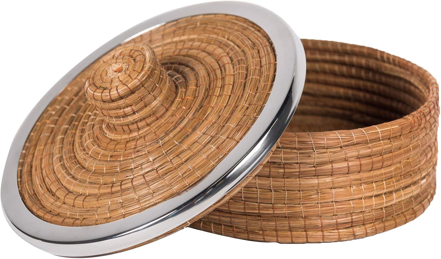 Pine Needle Tortilla Warmer (Ocoxal), 9.8 in x 9.8 in, Rustic Tortillero, Natural Brown, Handcrafted in Mexico, 100% Sustainable, Organic and Vegan, JOSE ARTESANO (Metal Rim)