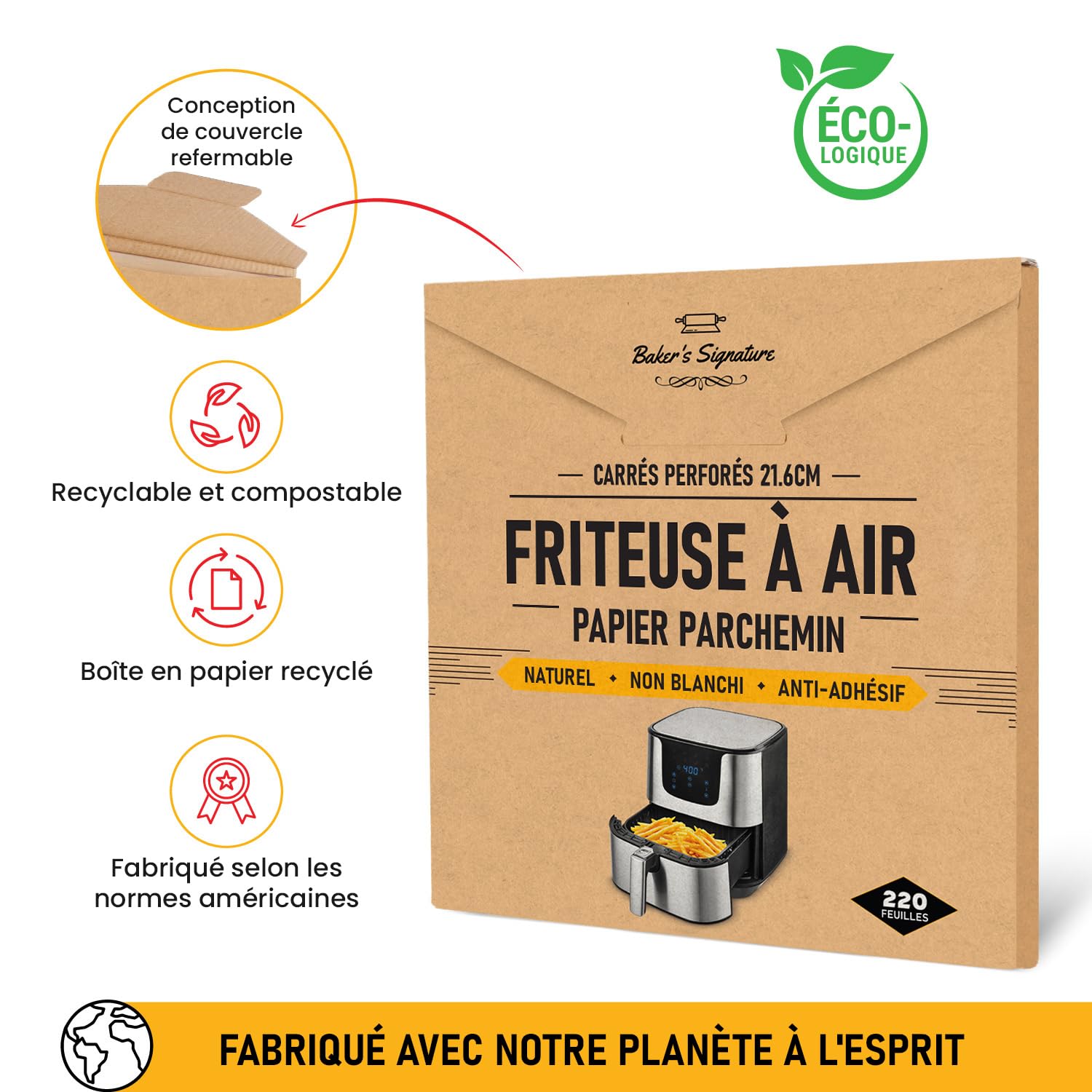 Air Fryer Feuilles De Papier 20cm, 100 Pièces Papier Cuisson Air Fryer Carré Jetable, Air Fryer Papier Cuisson Liner - Au Quotidien