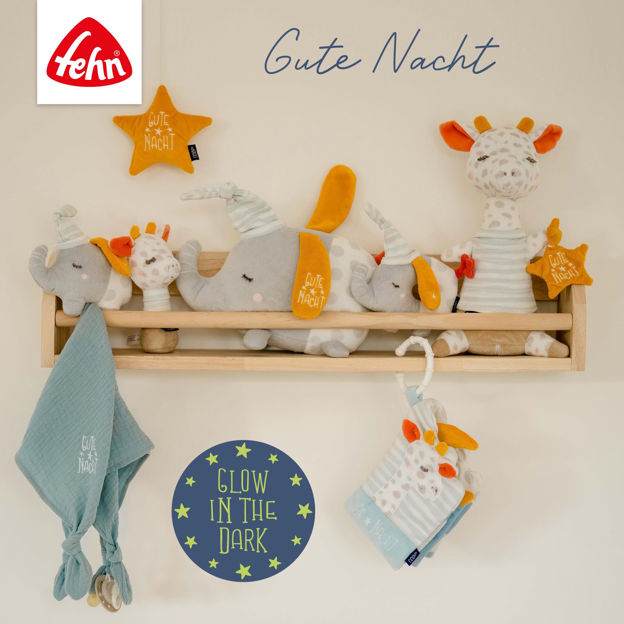Fehn Mobile musical Gute Nacht - Mobile à remonter avec mélodie musicale Sais-tu combien il y a d'étoiles et figurines pour apaiser et occuper - Avec fixation au lit pour bébé de 0 à 5 mois