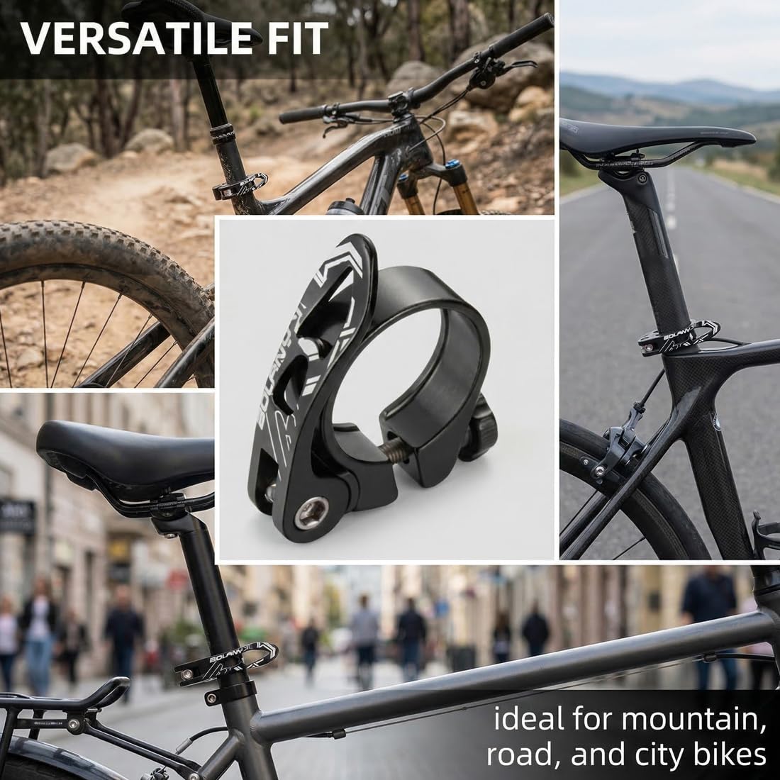 Collarino Reggisella in alluminio, nero, 34.9mm, con sistema di sgancio rapido, resistente alla corrosione, per mountain bike e bici da corsa
