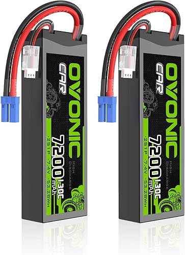 OVONIC 2S LiPo Batería 7200mAh 7.4V 130C RC Batería con EC5 Conector