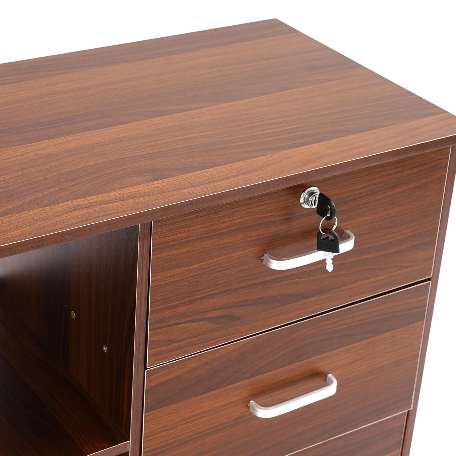 Armadietto mobile con chiusura a chiave, 90 x 34 x 59 cm, ampio spazio per ufficio, con 3 cassetti e 5 ruote, mobile per ufficio, studio, scuola (rovere nero)