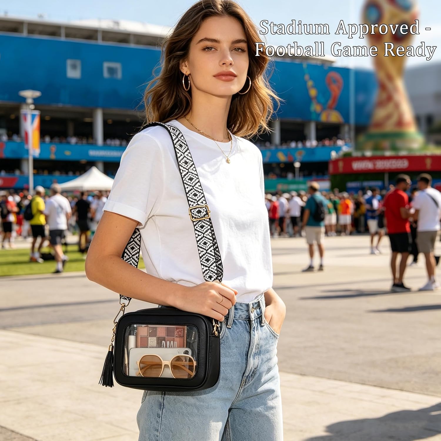 FAIME Clear Bag for Stadium Events, Clear Crossbody Purse for Women, Small Transpartent Bag for Concerts, Sport Events | Stadium Approved, Waterproof, Durable