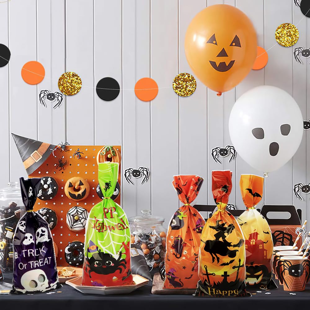 50 Sachets Bonbons Halloween – Avec Liens Dorés – 5 Motifs Fantômes, Citrouilles, Araignées… Pour Fêtes Et Cadeaux