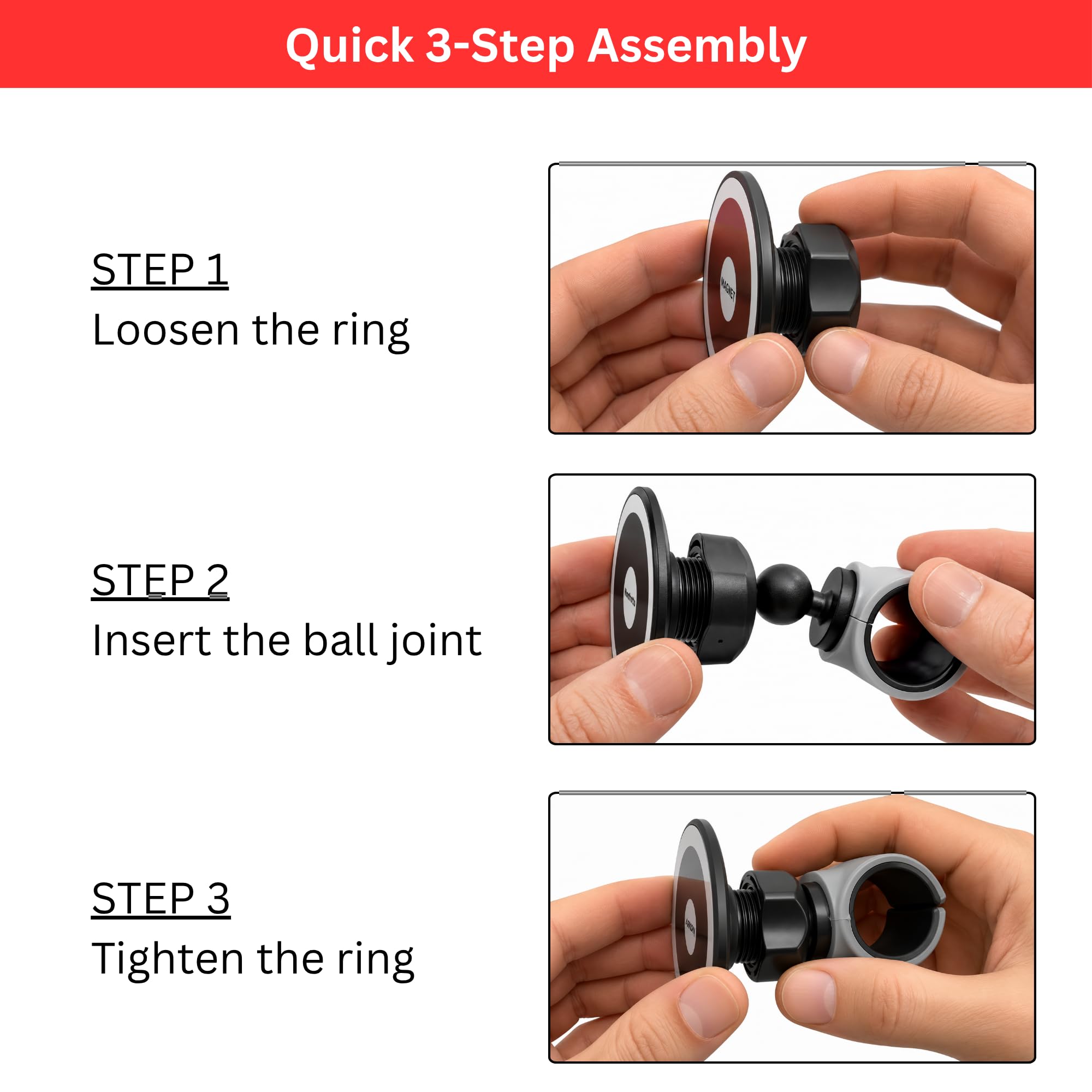 Soporte magnético para iPhone para manillares. Compatible con MagSafe. Ideal para carriola, Bicicleta estacionaria, Carrito de Compras, Carrito de Empuje.
