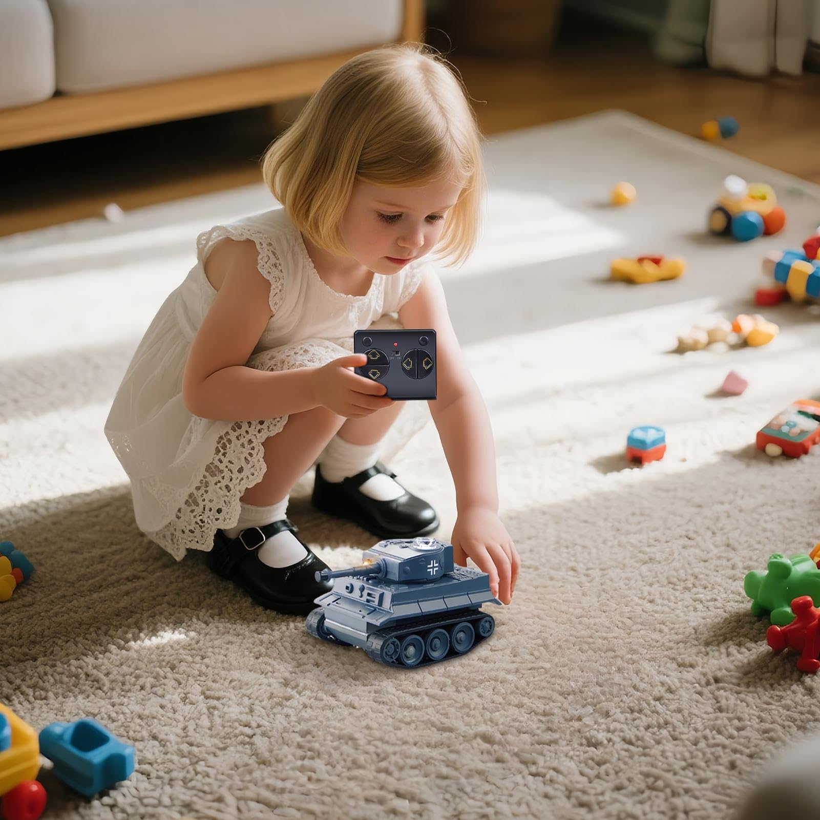 RC Tank, Educational Battle Tank Toy, Mini Remote Control Interactive Vehicle for STEM Learning and Indoor Play in Bedroom Living Room Playroom for Boys Girls Kids Family Game Use 2.68x1.57x1.54in