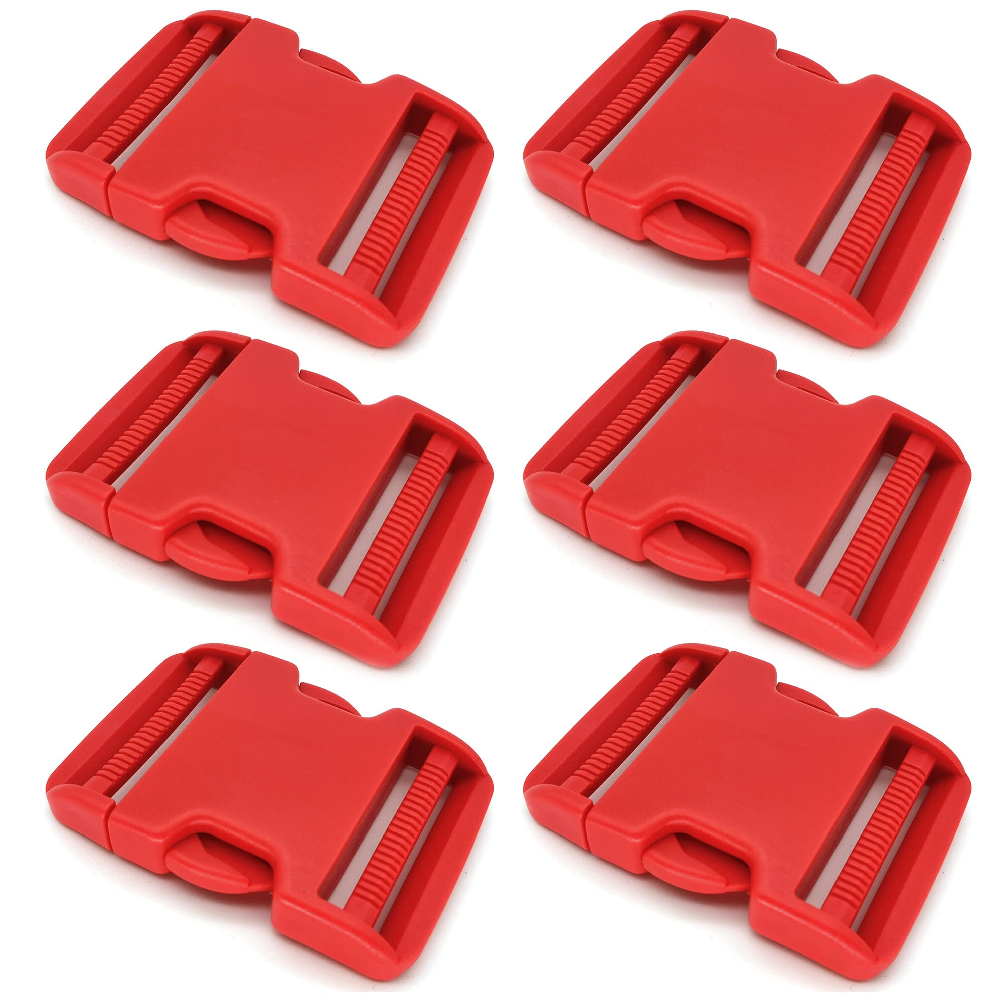 2" Buckle Quick Side Release Buckles for 2inch(50mm) Nylon Webbing, Plastic Replacement Clips Snaps Dual Adjustable No Sewing for Straps Backpack Fanny Pack Belt Dog Collars Heavy Duty Red