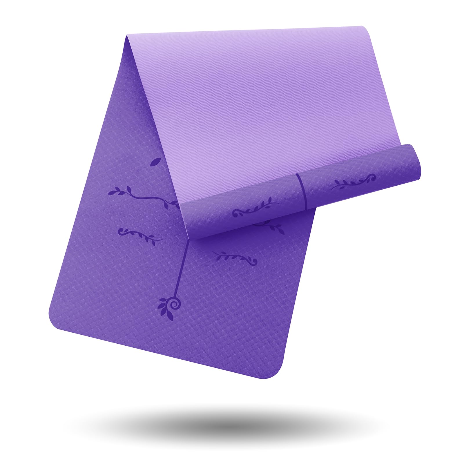 Narwhal Yoga Mat with Alignment Lines, Non-Slip Yoga Mat, Sports Mat for Fitness & Pilates, Gymnastics Mat, 6 mm Thick, Environmentally Friendly TPE Material, 183 x 61 cm (Purple/Light Purple, 6 mm)