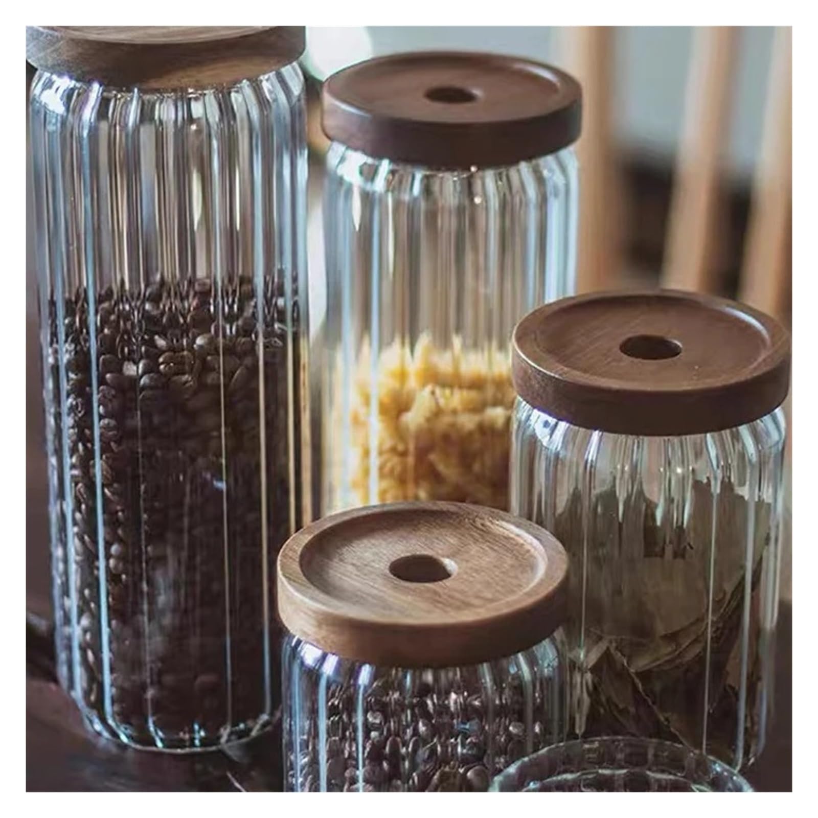 Glas-Aufbewahrungsbehälter mit Akazienholzdeckel, luftdicht | Borosilikatglas für Snacks, Tee und Kaffeebohnen in der Küche(750ML)