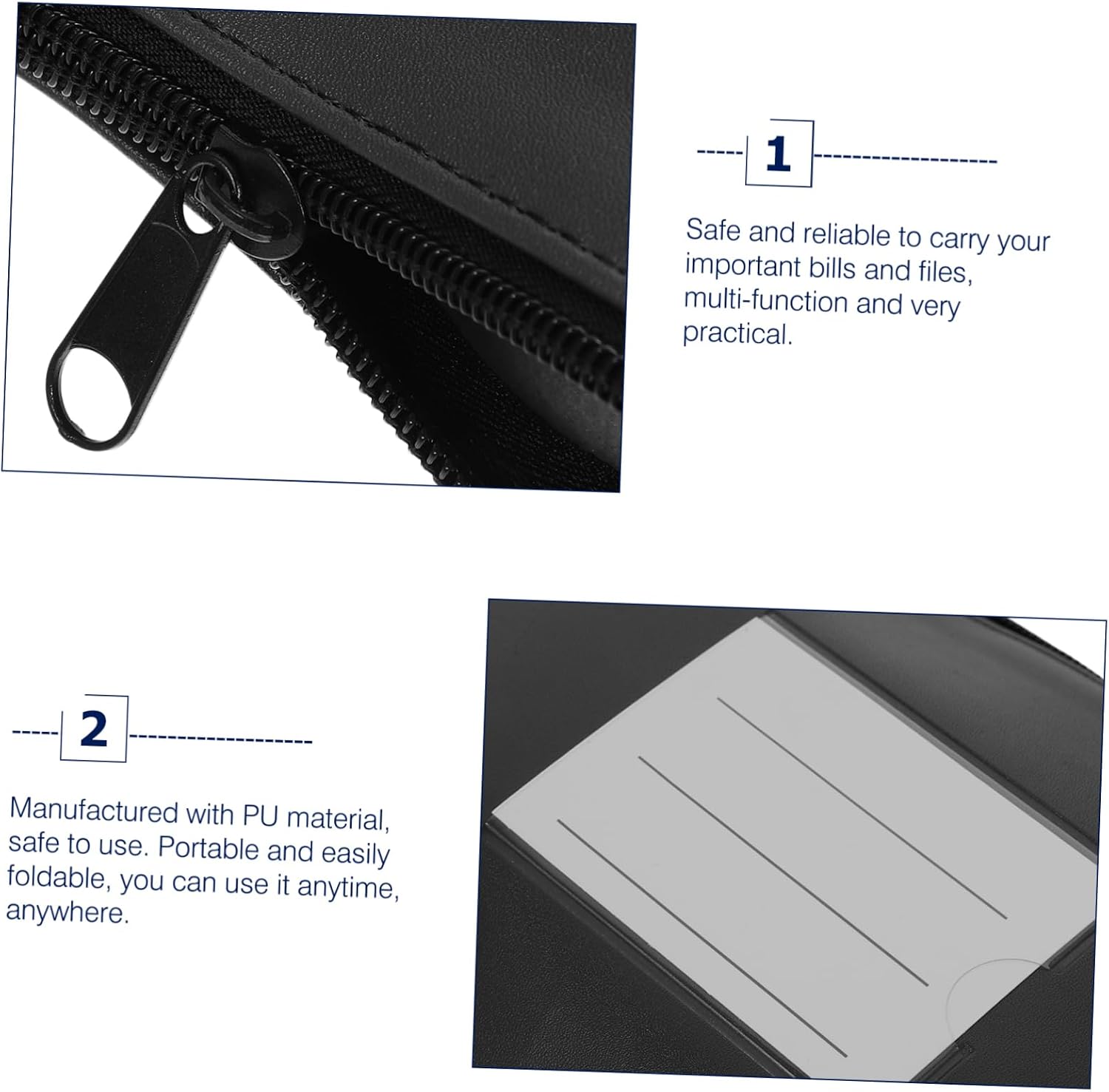 SHINEOFI PU Leather Receipt Holder Wallet Card Slot and Zipper Portable Cash Pouch for Money Storage for Organizing Bills and Cash for Women