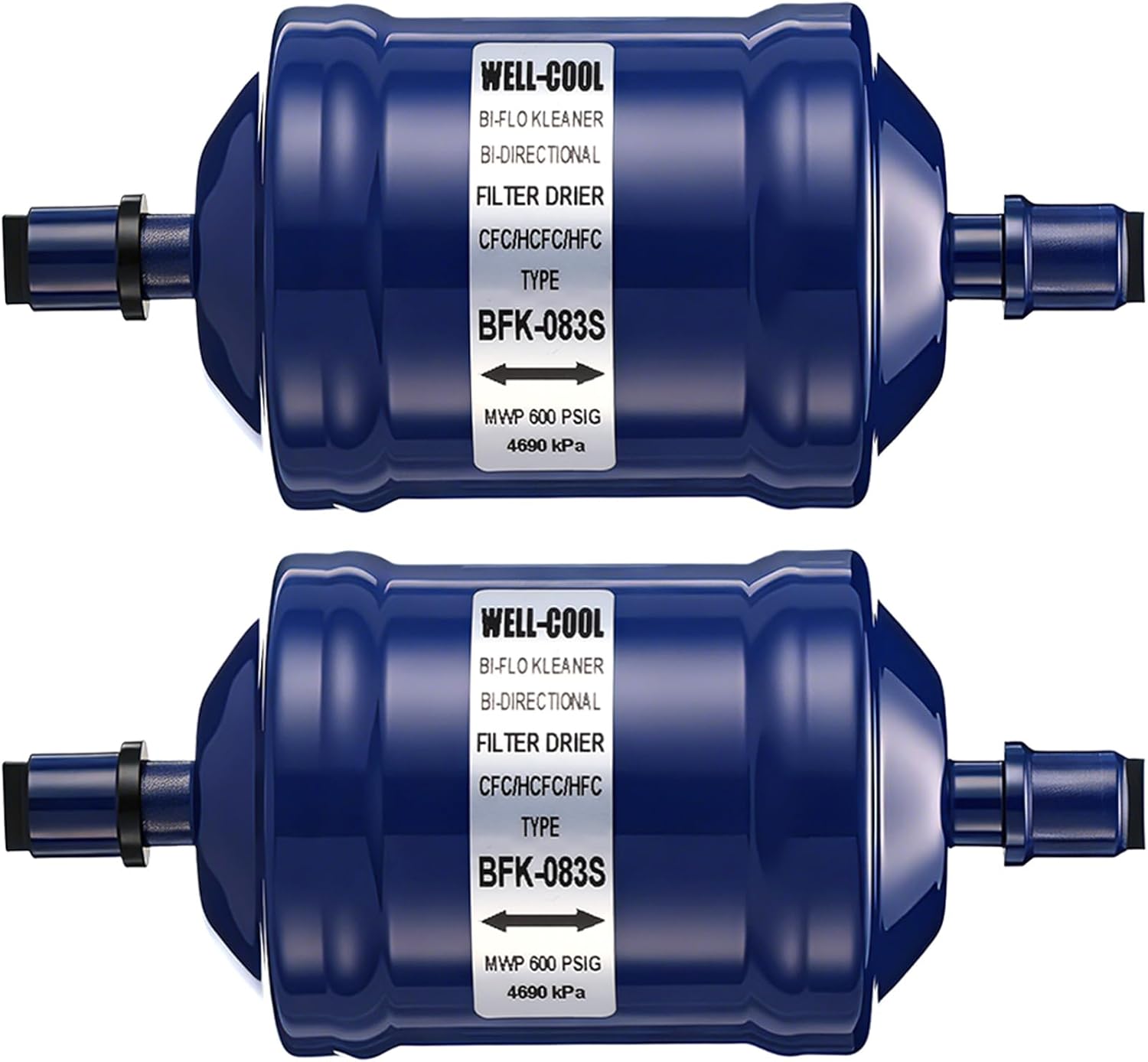 Threlaco 2 Pcs Bi Flow Filter Drier for Heat Pump Refrigerant Filter Drier 3/8 Sweat Ek-083s for Refrigerants Straight Cool R410A R12 R22 R134A R404A Air Conditioning Refrigeration Systems (Blue)