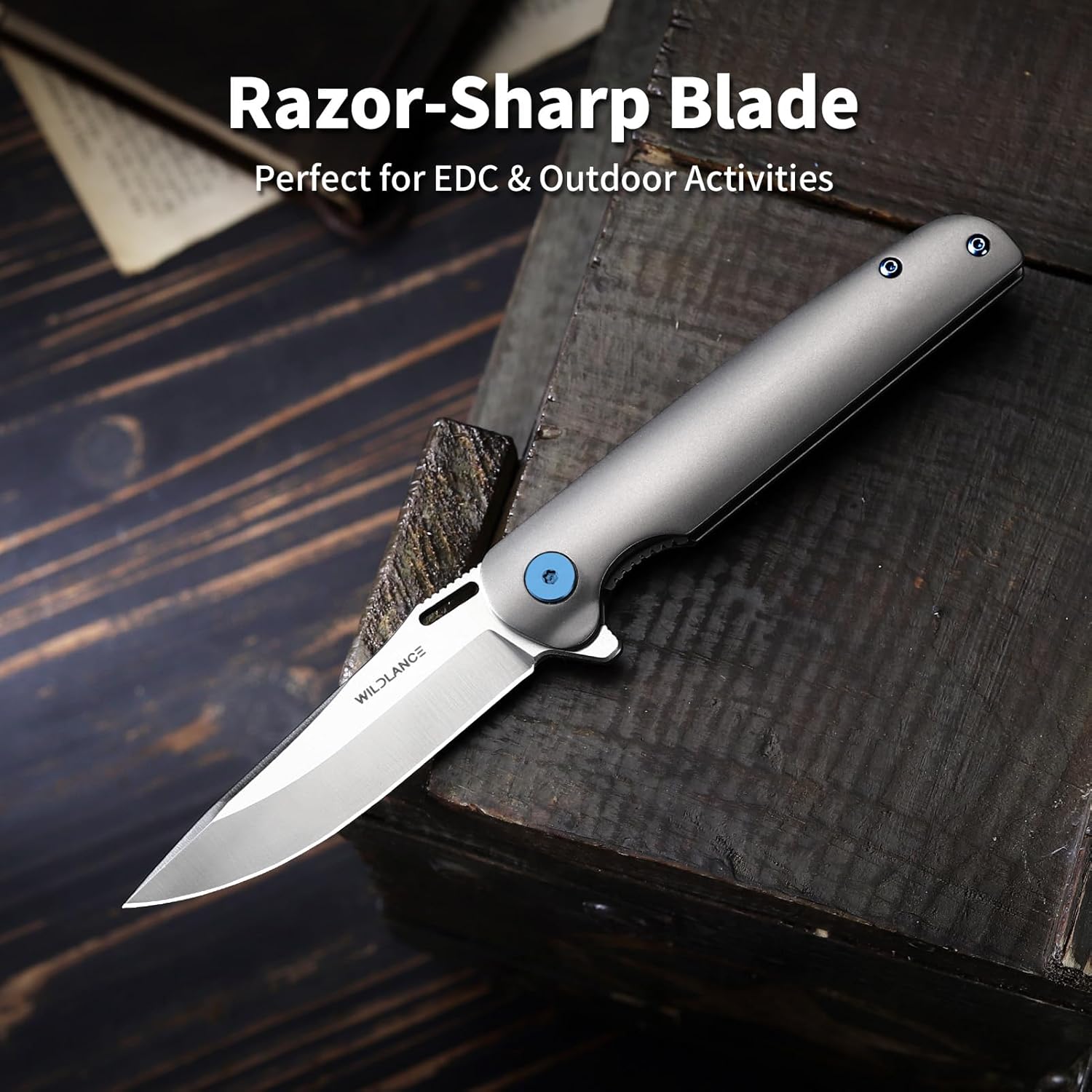 3.2" D2 Steel Blade Titanium Handle Small Pocket Knife for Men Folding Knife with Clip, EDC Folding Knife with Liner Lock, Sharp Camping Survival Hiking Knives PK-02