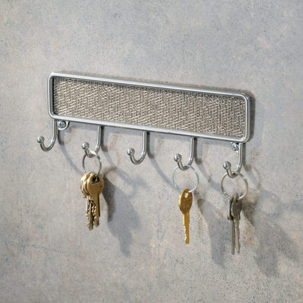 InterDesign Twillo Wall Mount Key Rack – Organizer Hooks for Entryway or Kitchen, Metallico