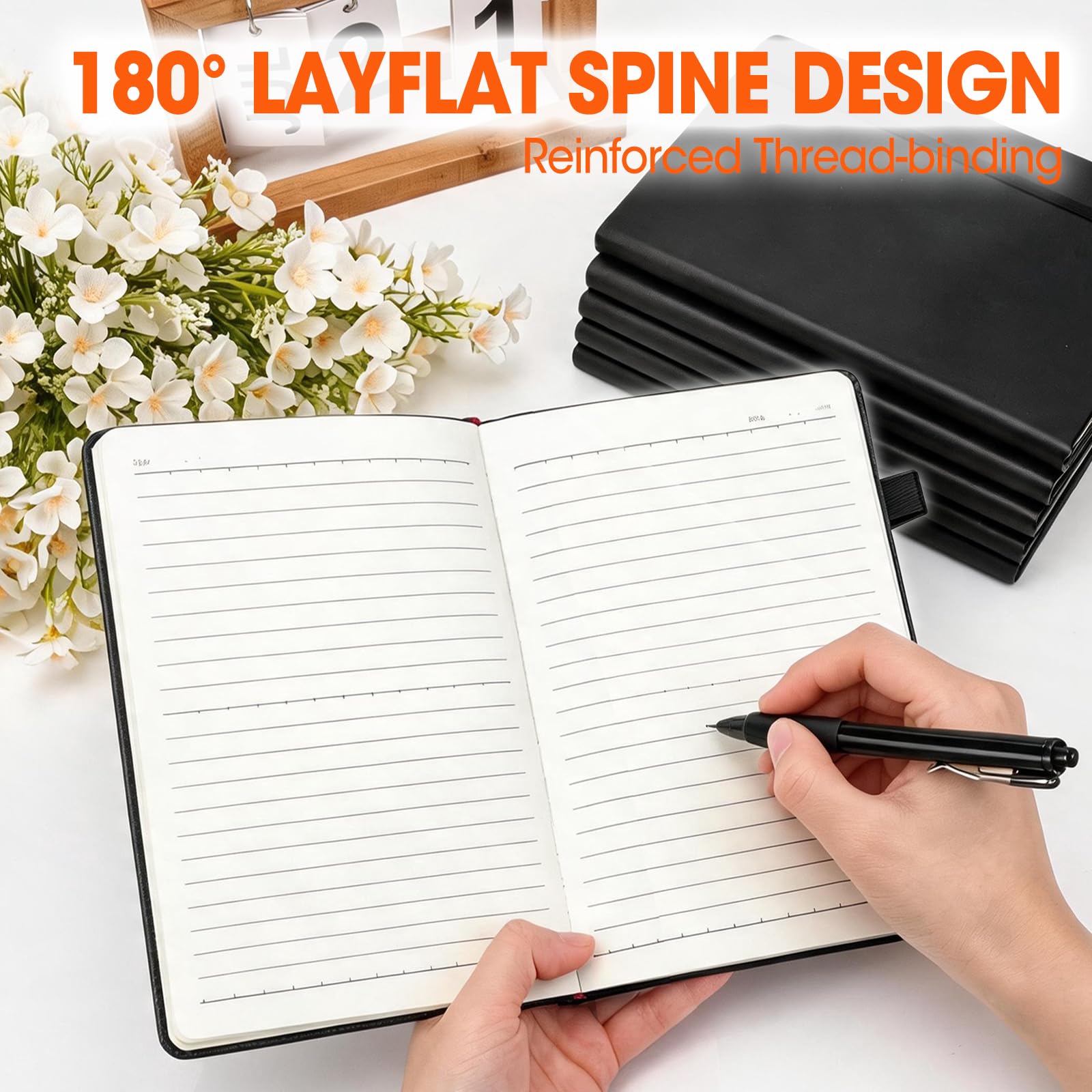 Confezione da 20 quaderni a righe con penna, formato A5, copertina rigida in pelle, 14 x 21,1 cm, nero, 136 pagine a righe e set di penne, per ufficio, scuola e lavoro