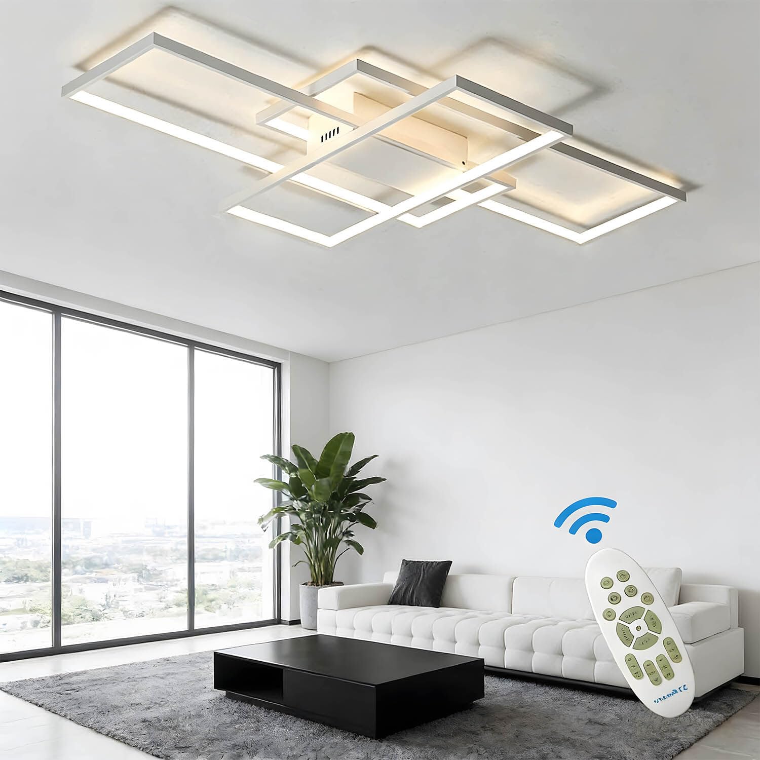 Lampadario LED Soffitto, 82W Plafoniera Soffitto, 8200LM Lampadario Soggiorno Moderno Design per Camera da Letto, Cucina, 105cm, Bianco