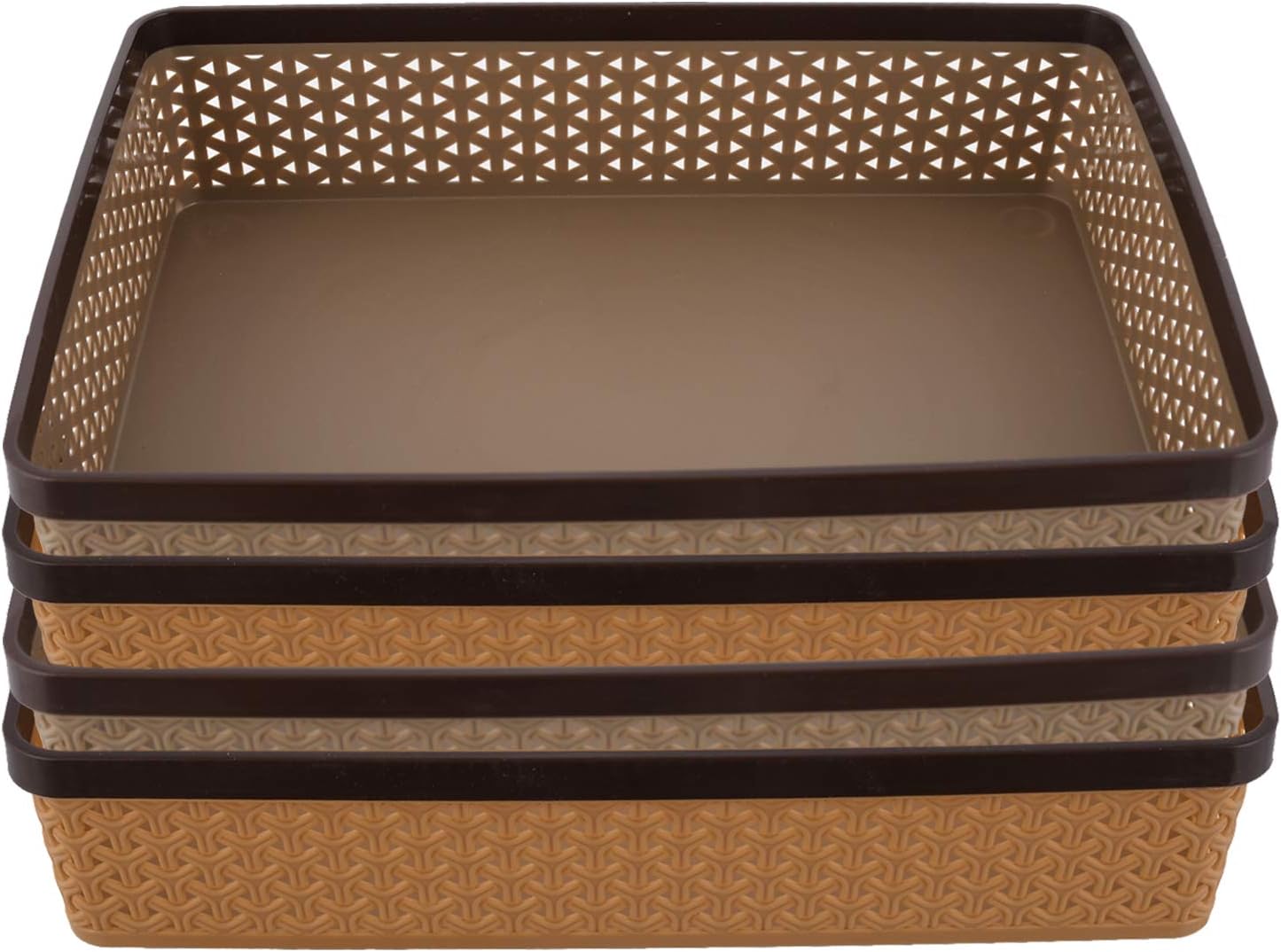 Kuber Industries Stationary Office Tray|Solid Plastic Material|File, Document, Paper Organizer|/Papers/Letters/folders Holder Desk Organizer, Pack of 4(Brown & Coffee) - CTKTC043782, Rectangular