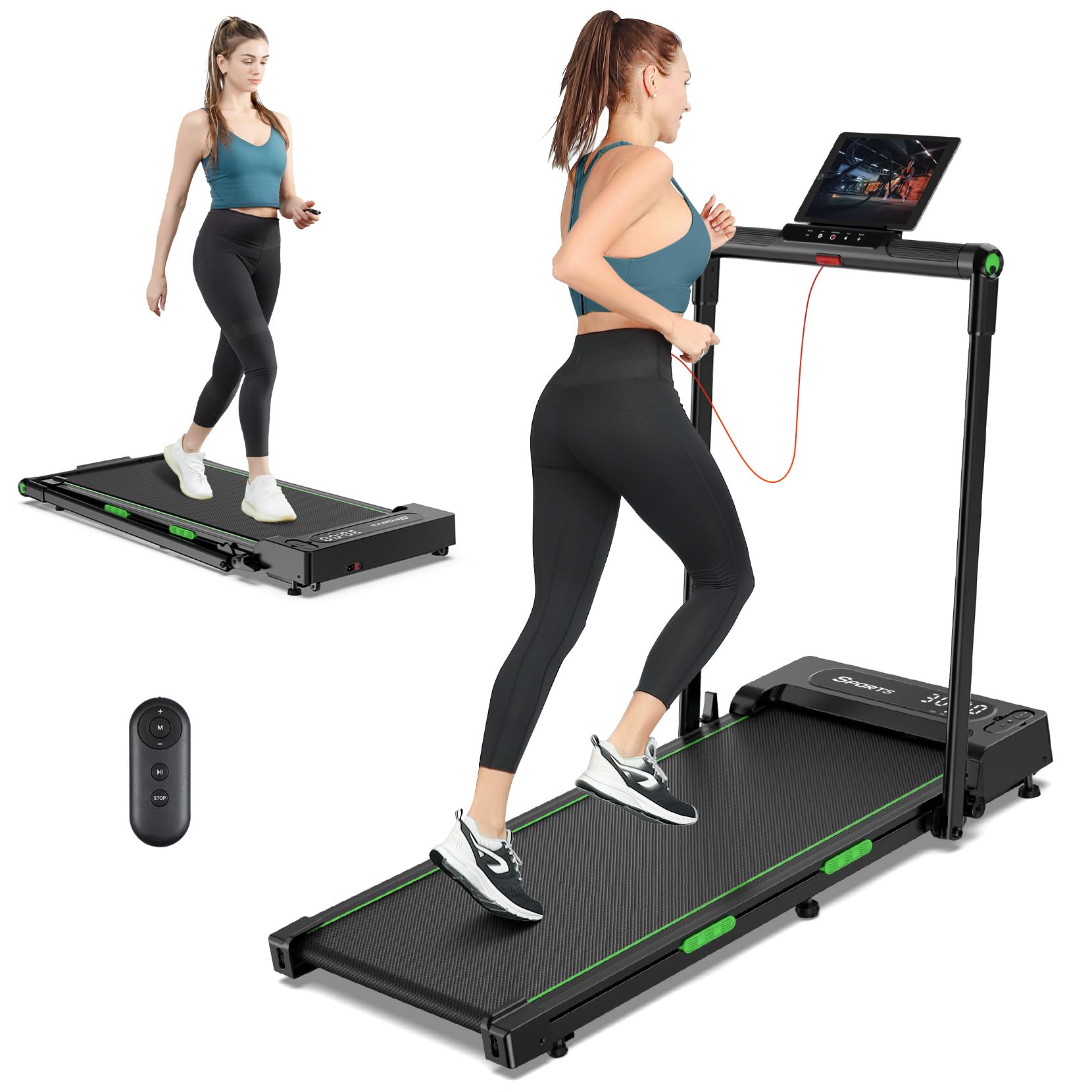 THERUN 2-in-1 Walking Pad Treadmill for Home Office, 2.5HP Quiet Motor, 1-12km/h, 98x42cm Wide Running Belt, Dual Shock Absorption, LED Display, Remote Control, Foldable Compact Walking Treadmill