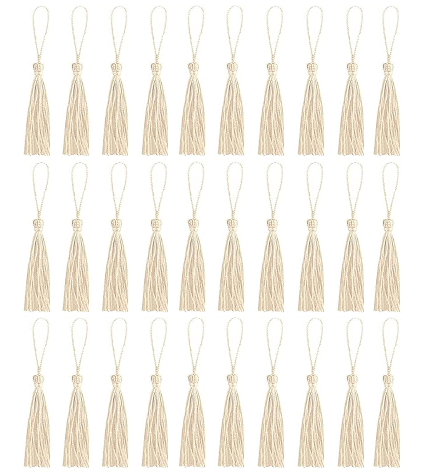 30 PCS Bookmark Tassels, Mini Tassels Silky Tassels for Bookmarks Handmade Bookmark Tassels for Resin DIY Craft Supplies and Home Decor (Beige gray)