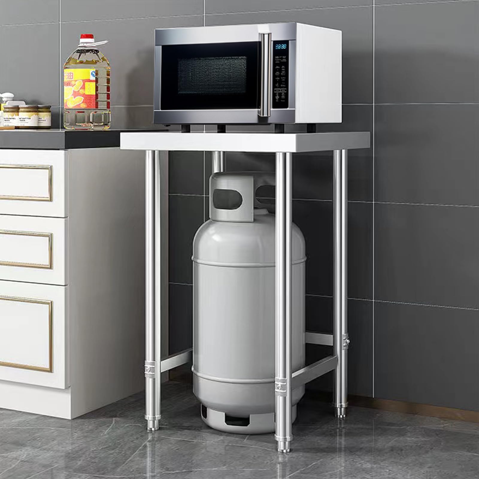 Mesa de preparación de acero inoxidable, estación de corte de cocina resistente con amplio almacenamiento, soporte de trabajo multifuncional para cocinar y preparar alimentos