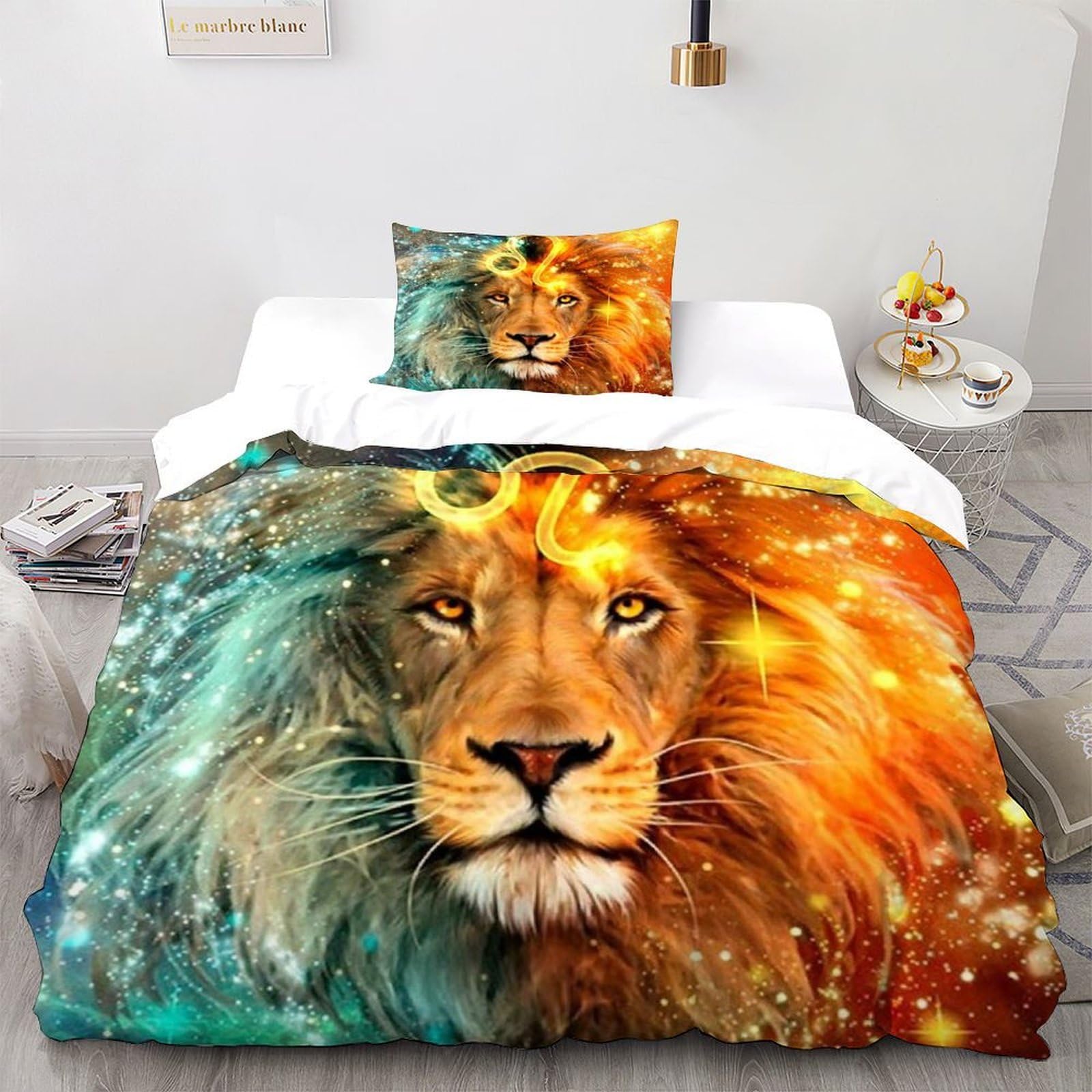 Housse de couette lion microfibre infroissable pour lit simple 135x200