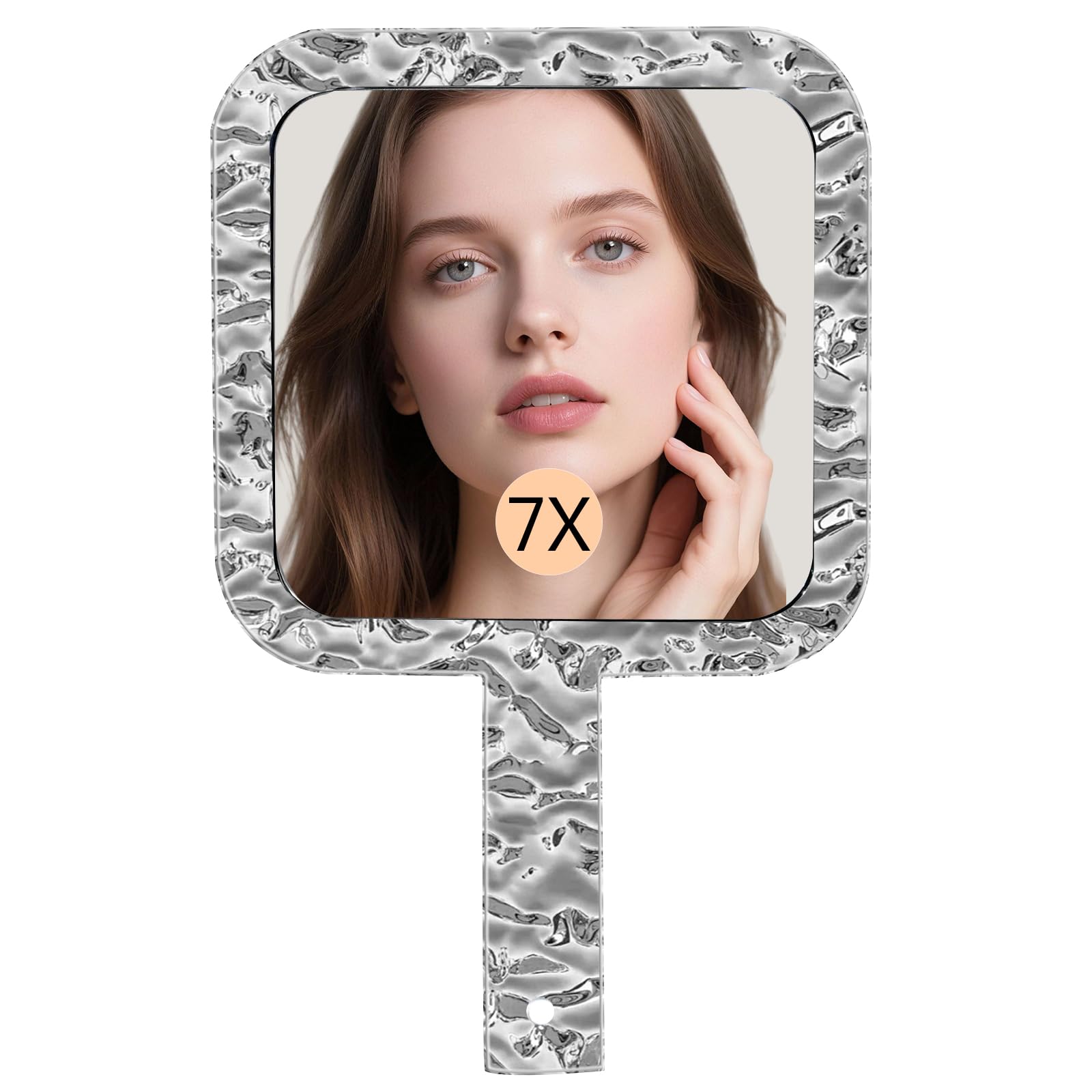 Famihomii Handheld Mirror, Dual-Sided Hand Mirror with 1X/7X Magnification, Hand Mirror with Handle, 5.1" x 6.1", Lightweight & Durable, Portable & Hangable for Makeup, Shaving - Chorme-image-33