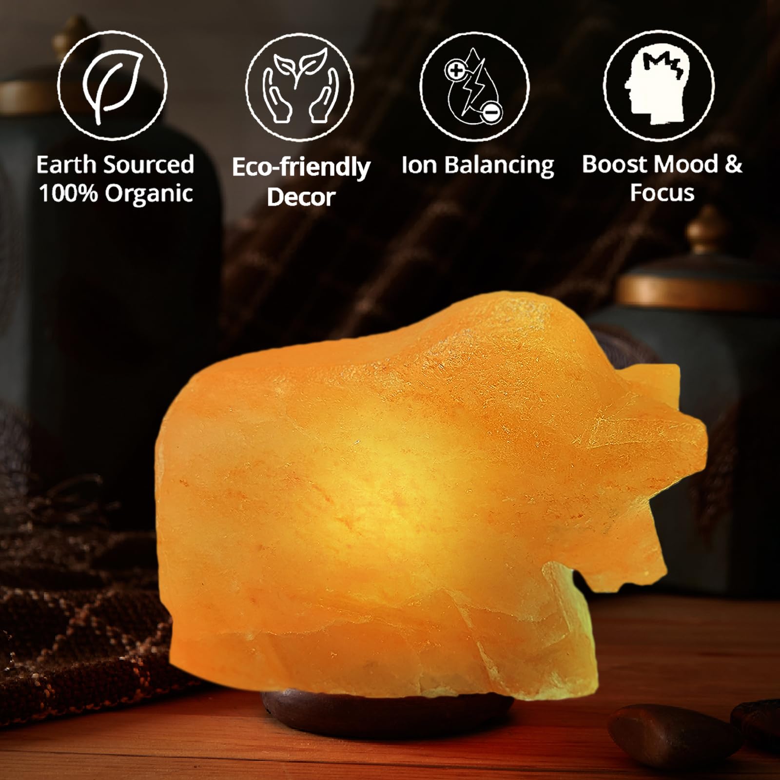 Pink n Salt Bull Shaped Salt Rock Lamp - 100% Organic & Authentic Himalayan Salt Lamp Comes with a Wooden Base - Hand Carved Premium Finish