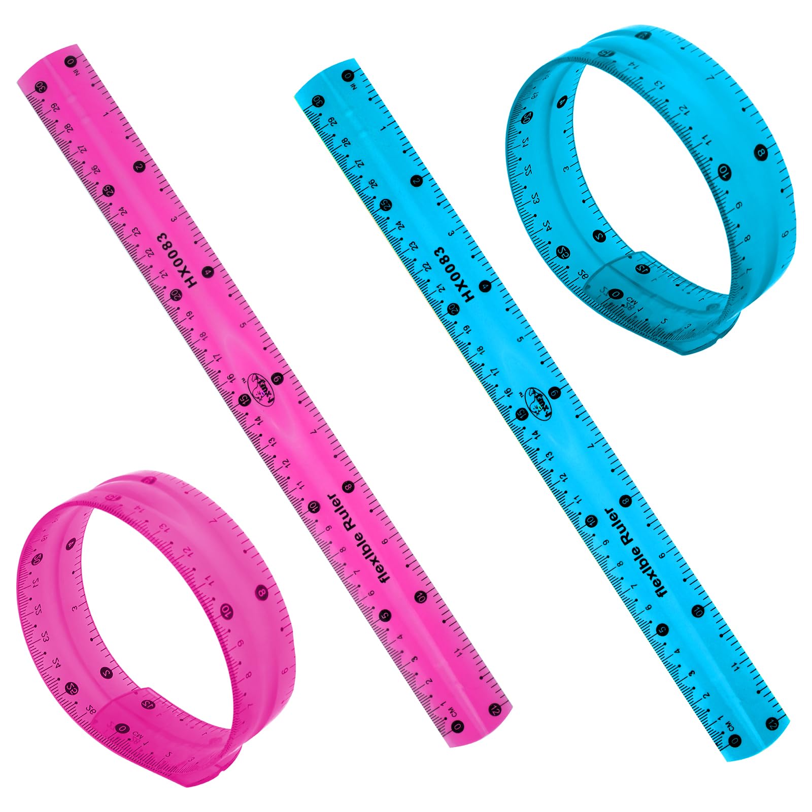 Vin Beauty 2 Pcs Flexible Ruler 30cm/12in Bendable Scale Ruler Plastic Clear Straight Edge Ruler Soft Shatterproof Ruler for Kids Students School Classroom Adults Office Stationary (Pink, Blue) - Image 2