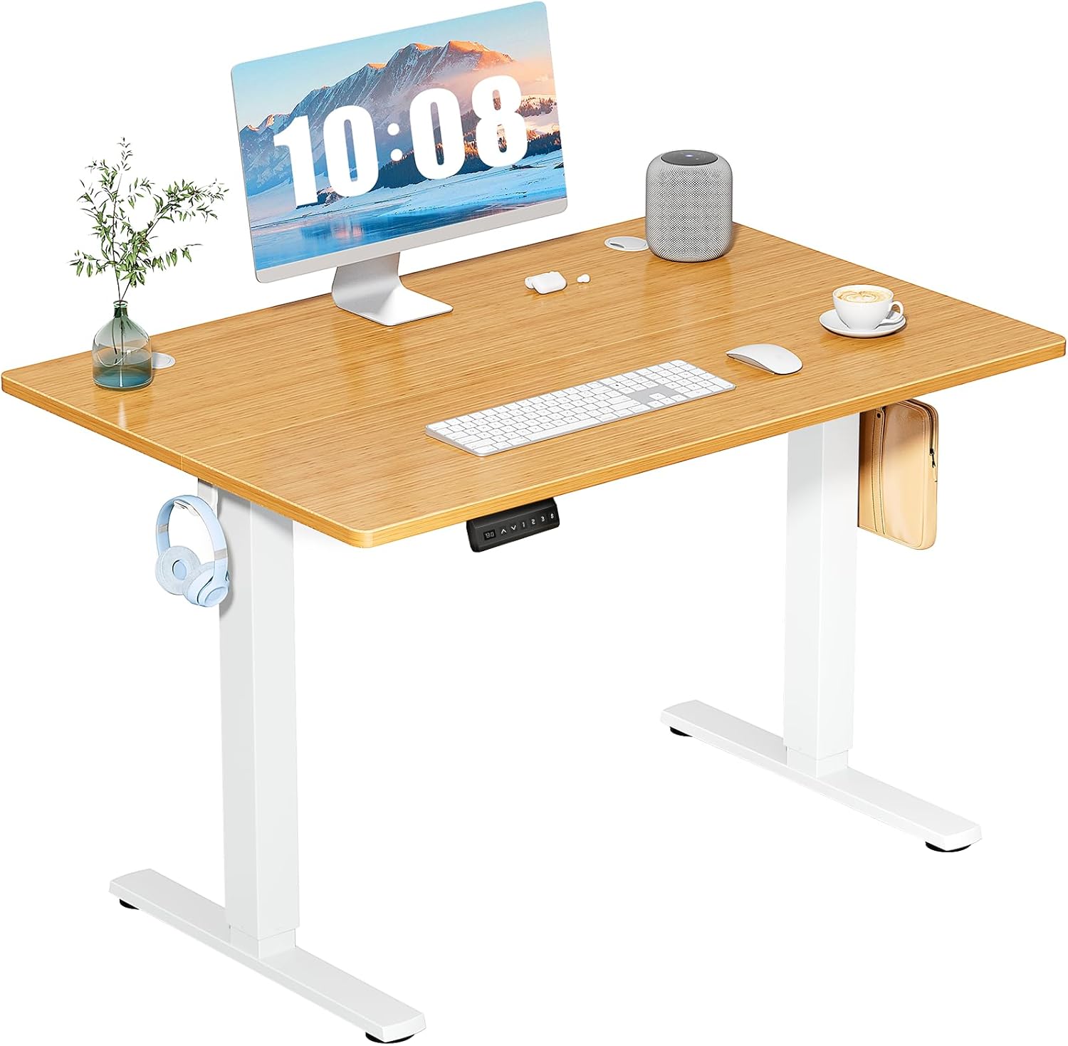 DUMOS 40 Inch Electric Standing Desk - Adjustable Height Sit-Stand Workstation with Memory Presets, Oak for Home Office Gaming