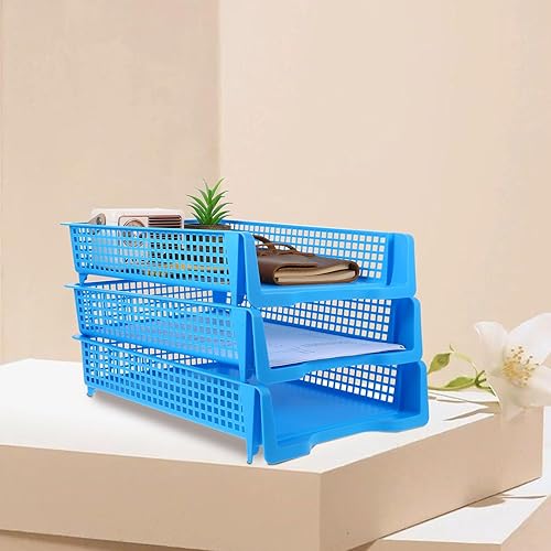 Miniatura 9 de Unomor 3pcs Stackable Plastic Desk Paper Organizer Tray Space-Saving Office File Storage Basket for Desktop Document Letter and Notebook