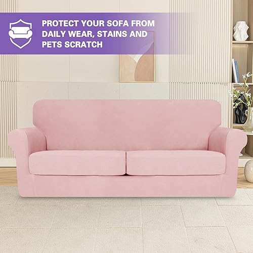 Miniatura 2 de Funda 2026 para sofá biplaza XL a rayas, 3 piezas (71-91 pulgadas), fundas de sofá elásticas gruesas para sofá con cojines 2 XL con banda elástica