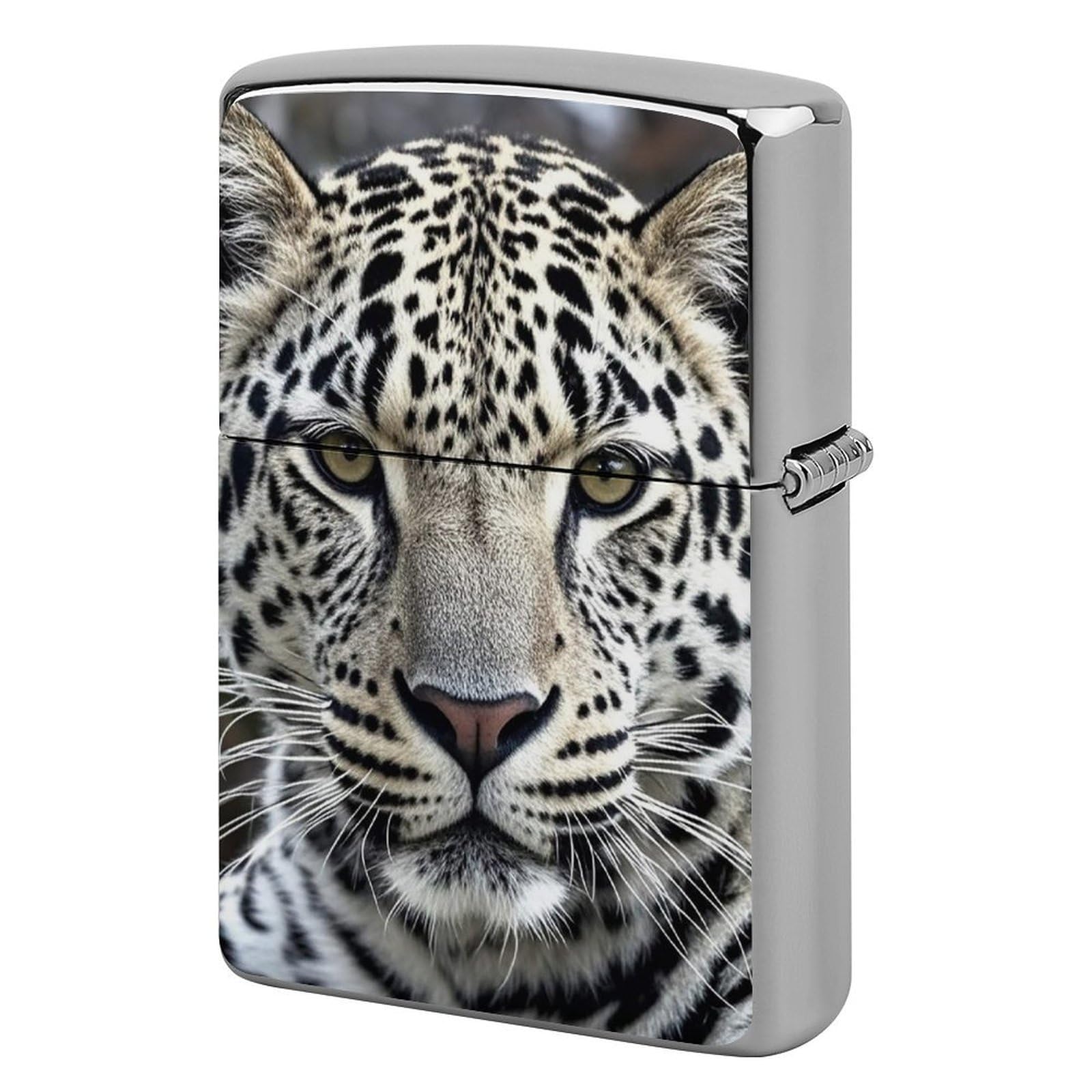 Black and White Leopard Face Lighter Case Vintage Metal Lighter Cover Reusable Lighter Protective Sleeve Unique Design Personalized Lighter Sleeve Holder Against Dust and Scratches