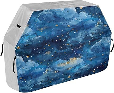 YETTASBIN Blue Star Cloud Grill Cover, Waterproof Dustproof Heavy Duty Outdoor Barbecue Gas Grill Cover with Adjustable Drawstring Straps for Weber, Charbroil, Nexgrill and and Most Grills, 65 Inch