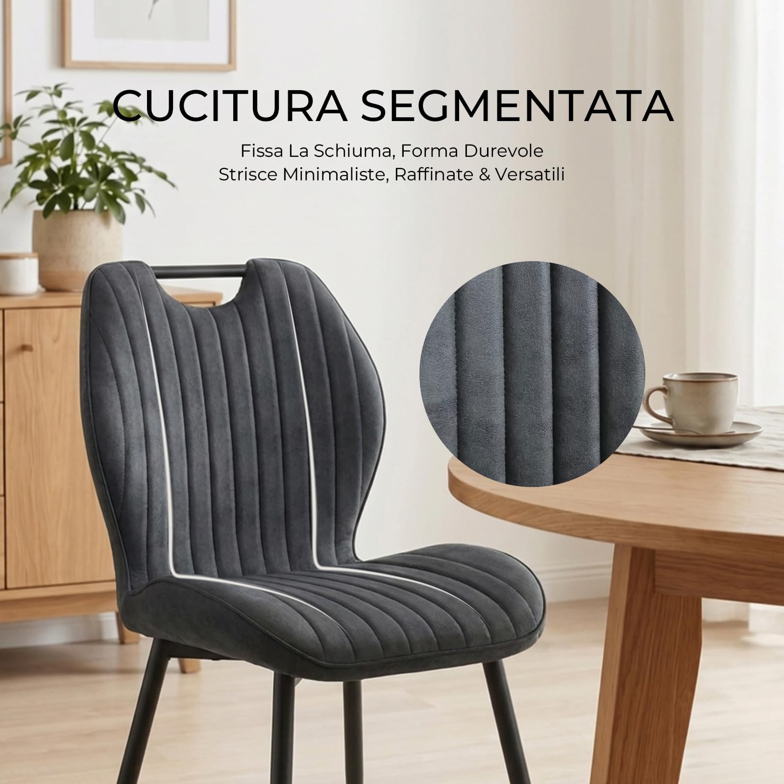 LEWE Set di 4 Sedie da Pranzo, Sedie da Cucina Imbottite in Tessuto, Grigio | Sedie da Soggiorno Moderne, Schienale Ergonomico, Gambe Metalliche, Maniglia, per Sala da Pranzo, Cucina, Salotto, Camera