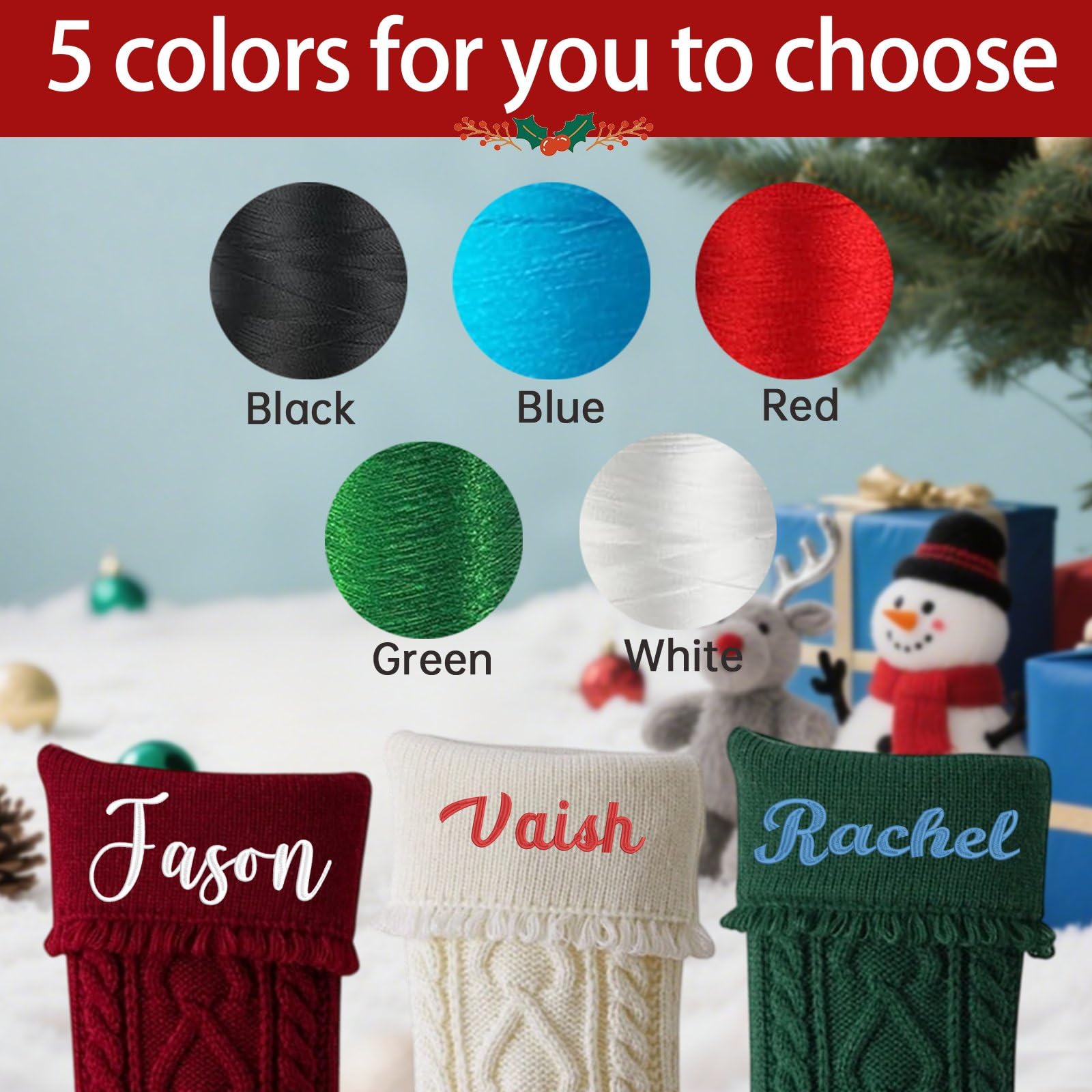 7 divertenti calze di Natale personalizzate fai da te da 45 cm con nomi ricamati, grandi calze natalizie lavorate a maglia per caminetto rustico da appendere ornamento da appendere