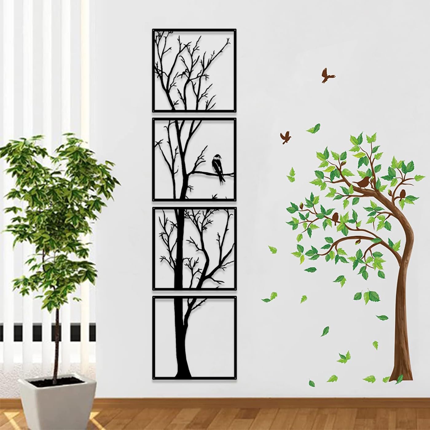 Pduoduo Decoración de pared de árbol, juego de 4 piezas, decoración de pared de metal grande para decoración de hogar, jardín, sala de estar
