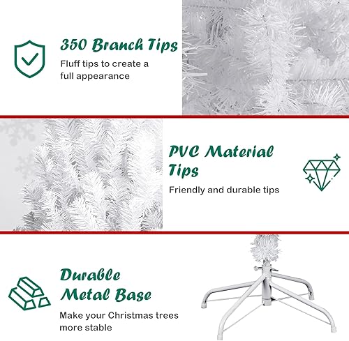 Miniatura 6 de TOMANOR Árbol de Navidad blanco, pequeño árbol de Navidad artificial con soporte de metal, decoración navideña para el hogar, oficina, fiesta (6