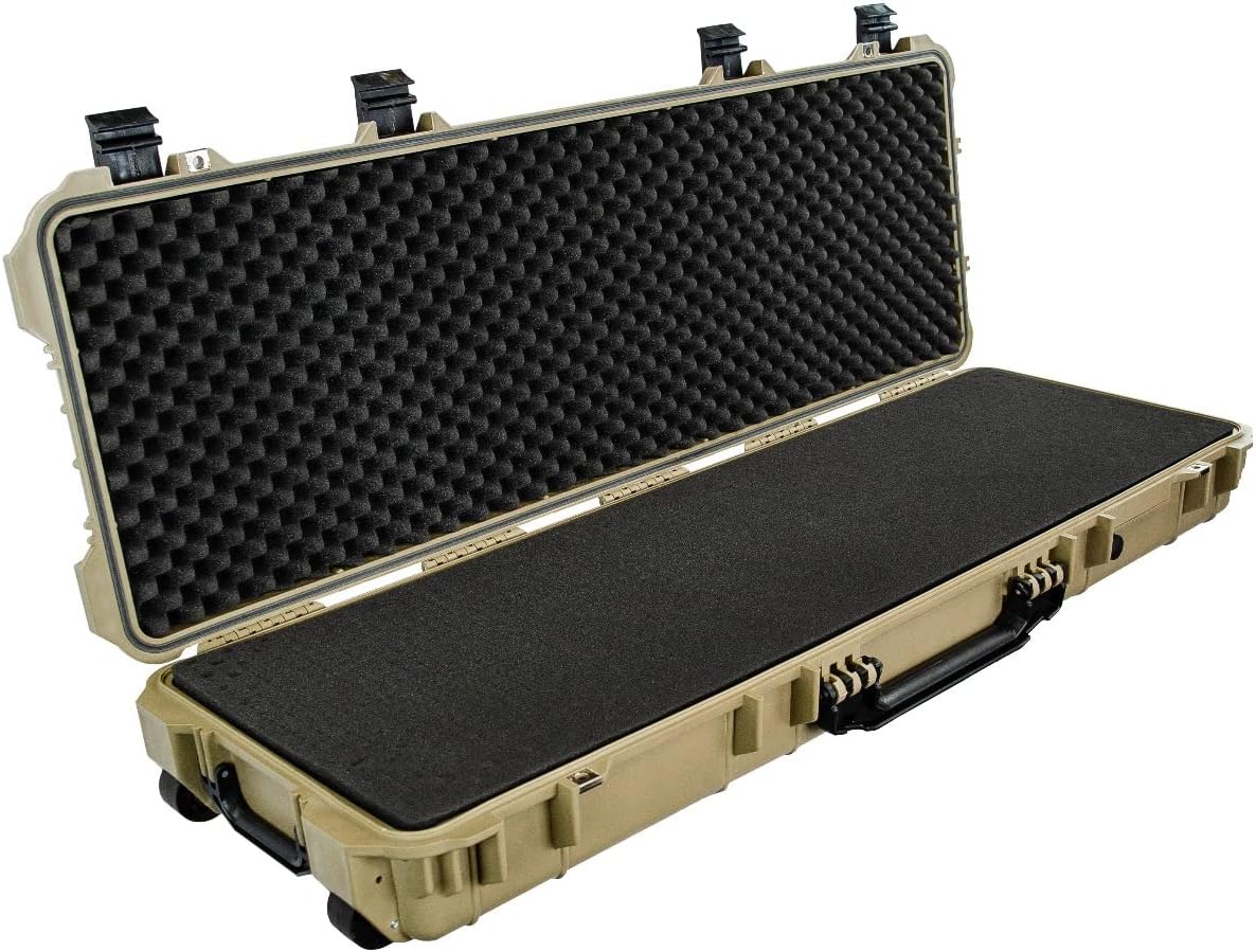 Eylar Don't Tread On Me Hard Rifle Case, Waterproof & Shockproof with Foam (Tan, 53 Inch Rifle Case)