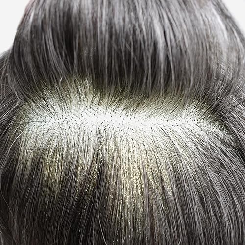 Miniatura 80 de Mens Toupee Real Human Hair Piece 0.06mm Ultra Thin Skin Toupee V-loop Natural Looking Hair Pieces For Men Hair Replacement System8x10-90% light