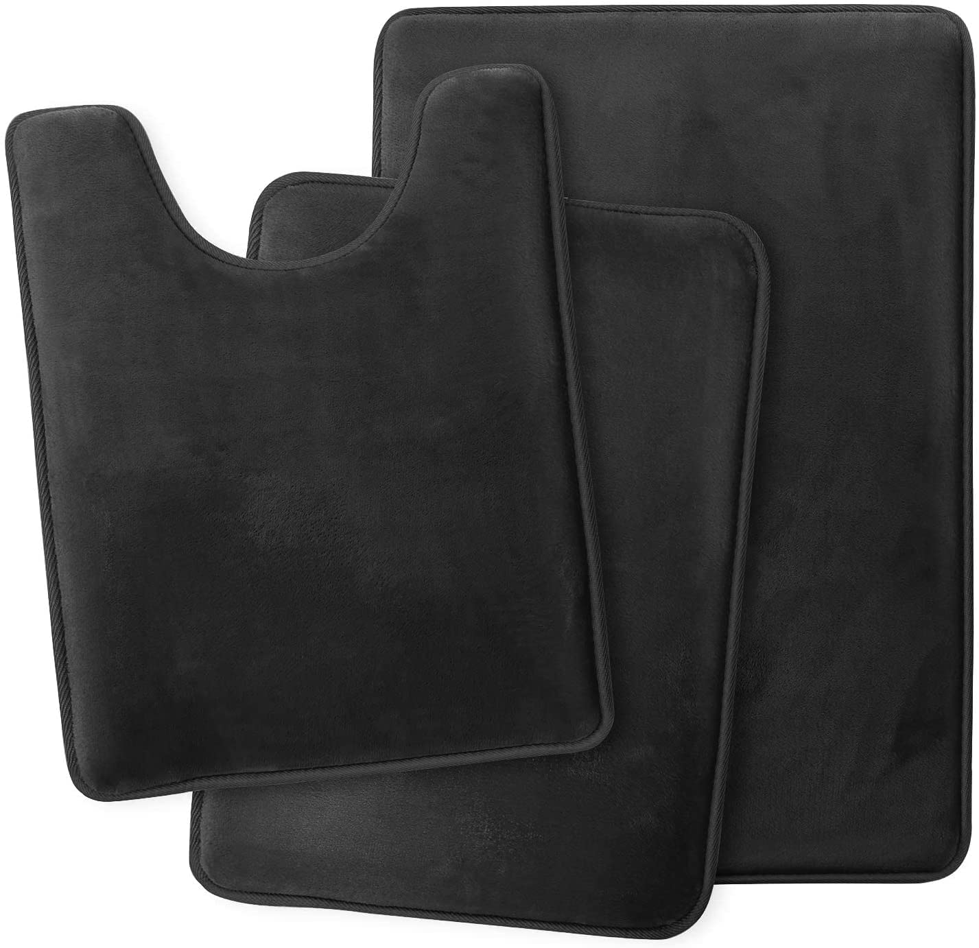 ArabestBathroom Rug, 3-piece Set Ultra Soft Non Slip and Absorbent Bathroom Mat Set, Velvet Memory Foam Bath Mat for Bathroom Home (Black)