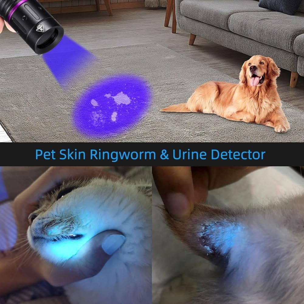 ALONEFIRE P65 Professional 3W UV Flashlight 365nm EDC Blacklight Pet Urine Detector with Filter Lens & AAA Battery